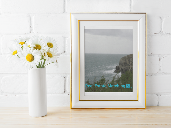 Seaside Serenity Framed photo paper poster with realestatematching with key Logo