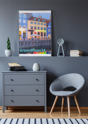 Nyhavn Framed photo paper poster with Groundfloor24 Logo