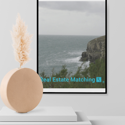 Seaside Serenity Framed canvas with realestatematching with key Logo