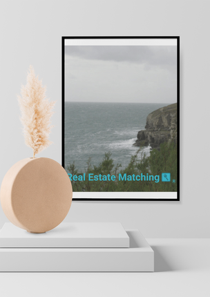 Seaside Serenity Framed canvas with realestatematching with key Logo