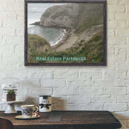 Sea & Hills Poster with hangers with realestatepartner24 with house Logo