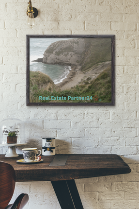 Sea & Hills Poster with hangers with realestatepartner24 with house Logo