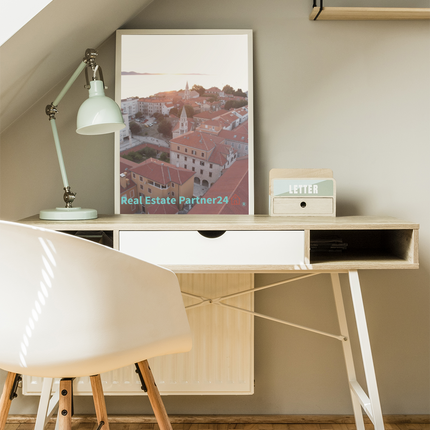 Roof Sunset View Framed photo paper poster with realestatepartner24 with house Logo