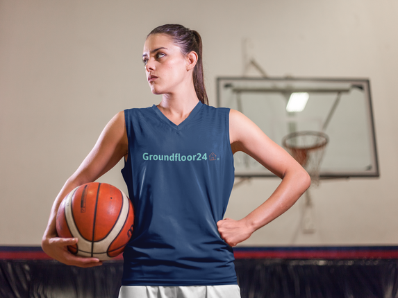 Recycled unisex basketball jersey with Groundfloor24 Logo