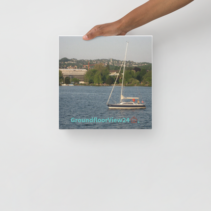 Boat on the River Canvas with groundfloorview24 with House Logo