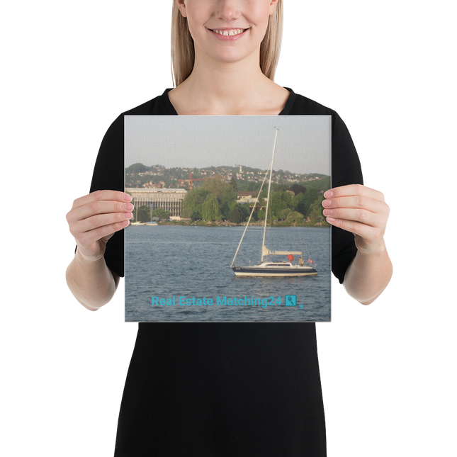 Boat on the River Canvas with realestatematching24 with key Logo