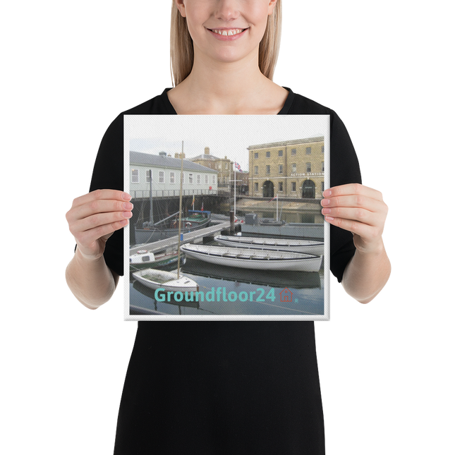 Boat on Water Canvas with Groundfloor24 with House Logo