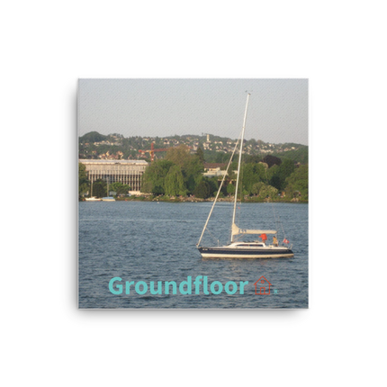 Boat on the River Canvas with Groundfloor with House Logo