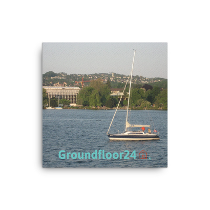 Boat on the River Canvas with Groundfloor24 with House Logo