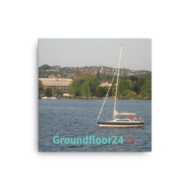Boat on the River Canvas with Groundfloor24 with House Logo