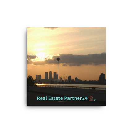 Majestic Sunset Canvas with realestatepartner24 with house Logo