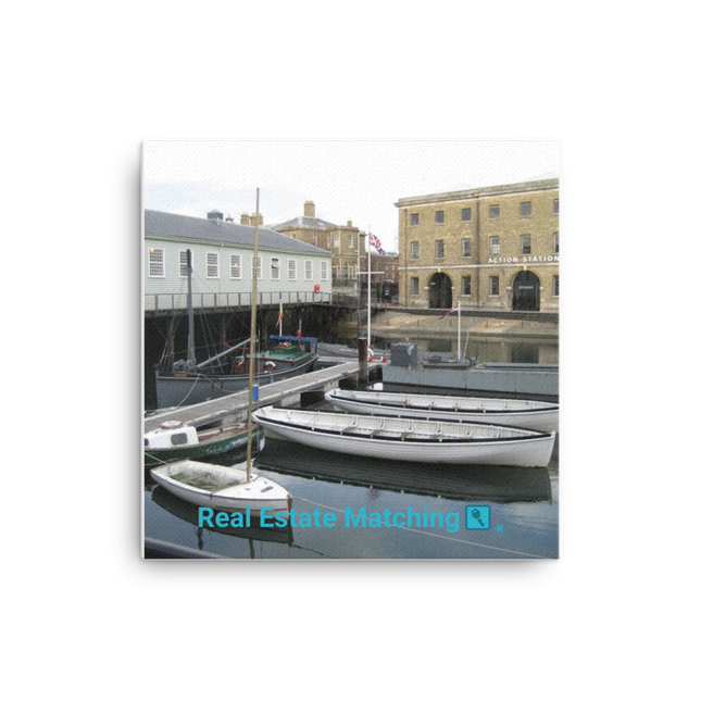 Boat on Water Canvas with realestatematching with key Logo