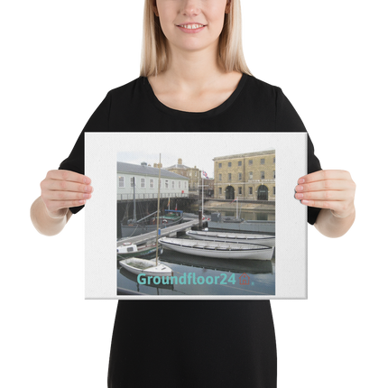 Boat on Water Canvas with Groundfloor24 with House Logo