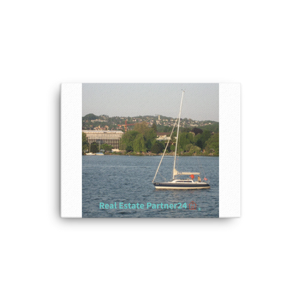 Boat on the River Canvas with realestatepartner24 with house Logo