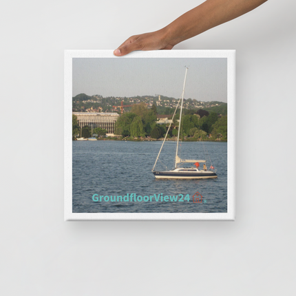 Boat on the River Canvas with groundfloorview24 with House Logo