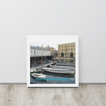 Boat on Water Canvas with realestatematching24 without key Logo