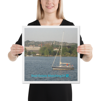 Boat on the River Canvas with realestatematching24 with key Logo