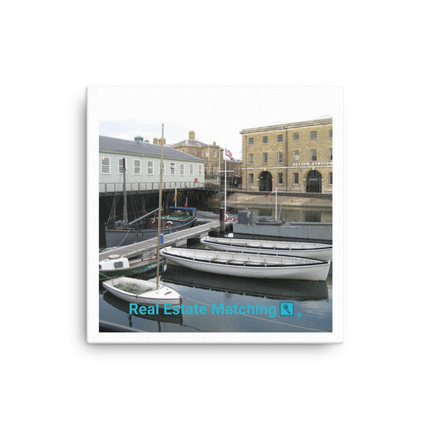 Boat on Water Canvas with realestatematching with key Logo