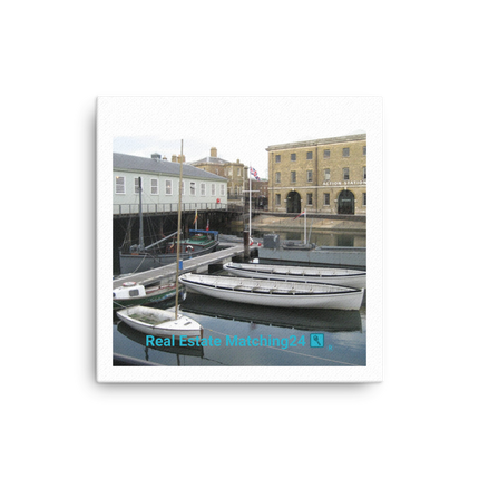 Boat on Water Canvas with realestatematching24 with key Logo