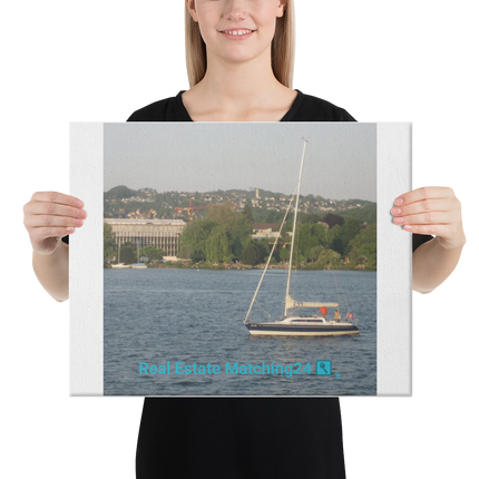 Boat on the River Canvas with realestatematching24 with key Logo