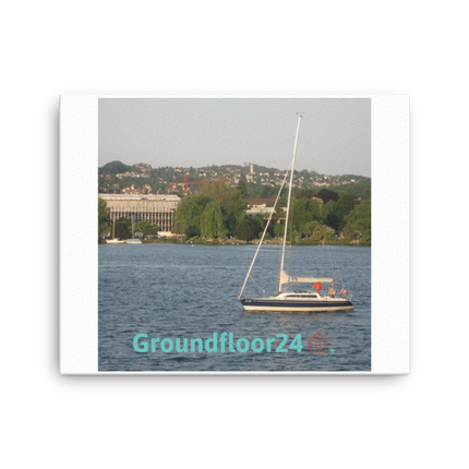 Boat on the River Canvas with Groundfloor24 with House Logo