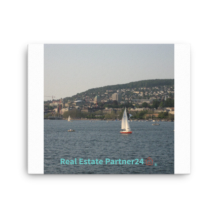 Beautiful River & Hills Sinari Canvas with realestatepartner24 with house Logo
