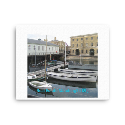 Boat on Water Canvas with realestatematching24 with key Logo