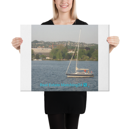 Boat on the River Canvas with realestatematching24 with key Logo