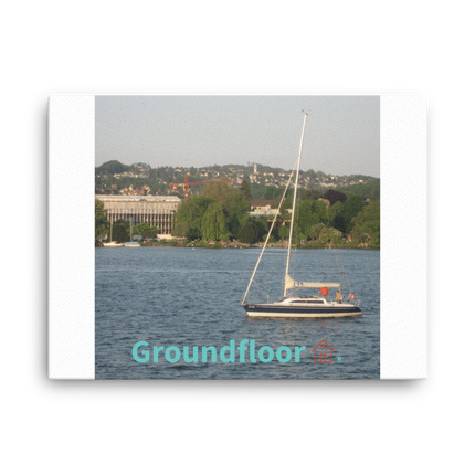 Boat on the River Canvas with Groundfloor with House Logo