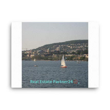 Beautiful River & Hills Sinari Canvas with realestatepartner24 with house Logo