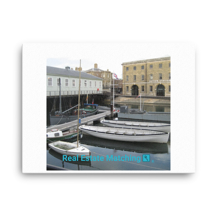 Boat on Water Canvas with realestatematching with key Logo