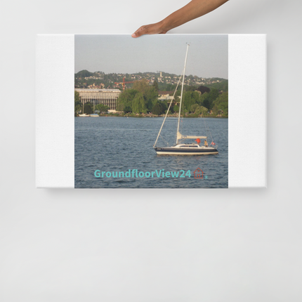 Boat on the River Canvas with groundfloorview24 with House Logo