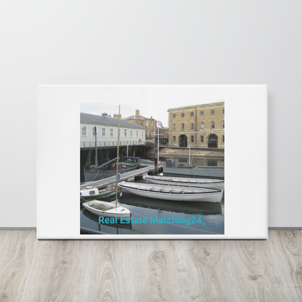 Boat on Water Canvas with realestatematching24 without key Logo