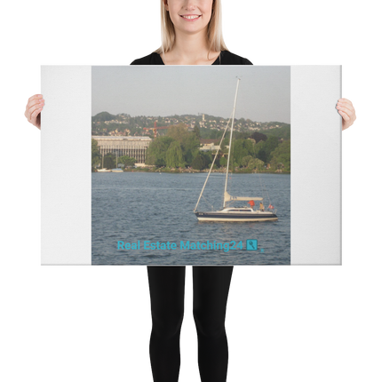 Boat on the River Canvas with realestatematching24 with key Logo