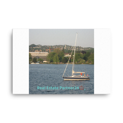 Boat on the River Canvas with realestatepartner24 with house Logo