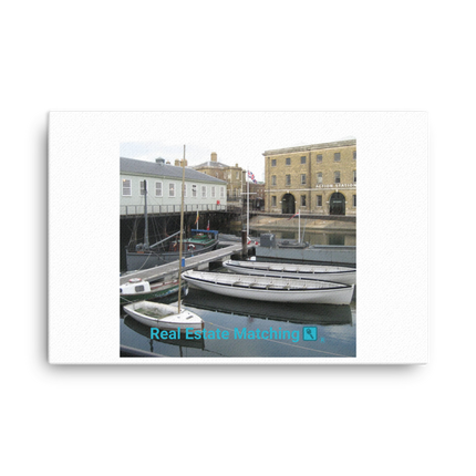 Boat on Water Canvas with realestatematching with key Logo