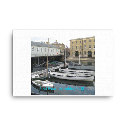Boat on Water Canvas with realestatematching24 with key Logo