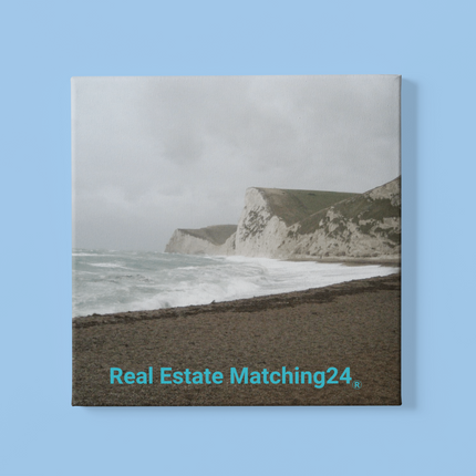 Waves and Sand Poster with hangers with realestatematching24 without key Logo