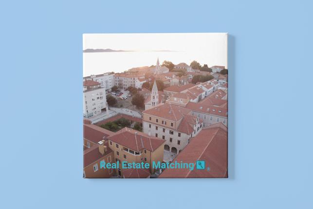 Roof Sunset View Poster with hangers with realestatematching with key Logo