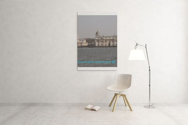 Riverside Beauty Park Framed canvas with realestatematching24 with key Logo