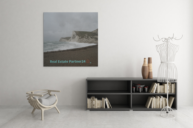 Waves and Sand Poster with realestatepartner24 with house Logo