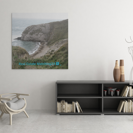 Sea & Hills Canvas with realestatematching24 with key Logo