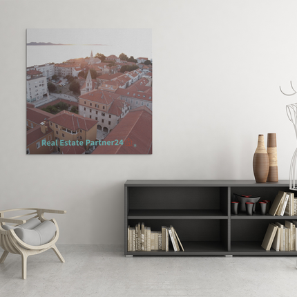 Roof Sunset View Poster with realestatepartner24 with house Logo