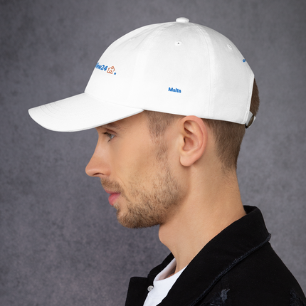 Malta Classic Dad Hat GroundfloorView24 with 3 Logos.