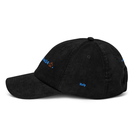 Italy Corduroy Hat GroundfloorView24 with 3 Logos.