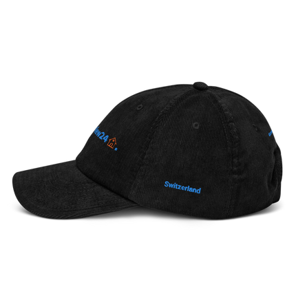 Switzerland Corduroy Hat GroundfloorView24 with 3 Logos.