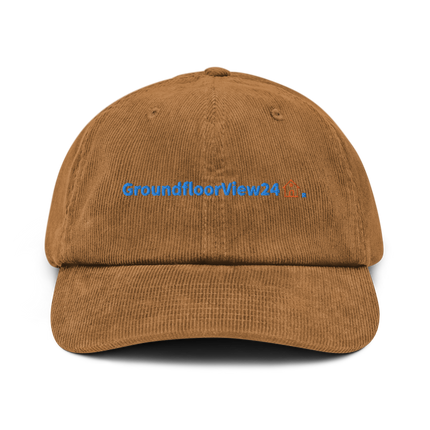 Slovenia Corduroy Hat GroundfloorView24 with 3 Logos.