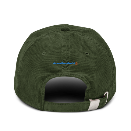 Spain Corduroy Hat GroundfloorView24 with 3 Logos.