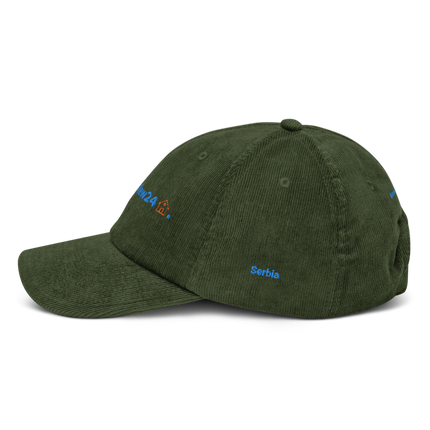 Serbia Corduroy Hat GroundfloorView24 with 3 Logos.