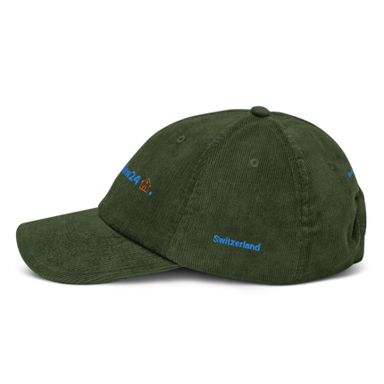 Switzerland Corduroy Hat GroundfloorView24 with 3 Logos.